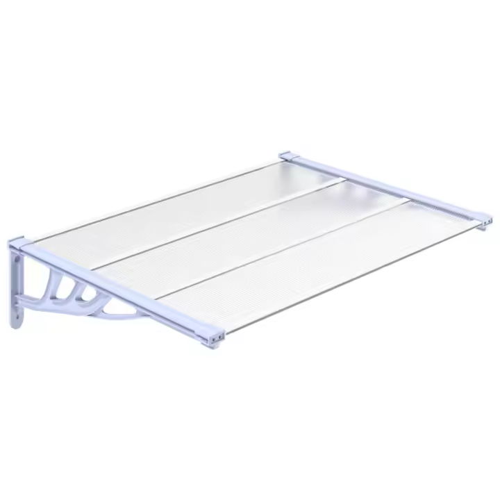 vidaXL Marquesina puerta policarbonato gris y transparente dimensiones 122x90 cm, 152.5x90 cm, 199x90 cm Protección Rayos UV para Terraza Patio Exterior Jardín - 1