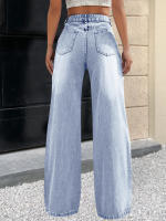 Nuevas Jeans Para Mujer Estilo Europeo Y Americano Color Sólido Pantalones Rectos De Pierna Ancha CasualCompatibles Con Todo - details 7