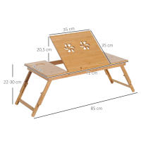 HOMCOM Mesa de Ordenador Portátil Bambú Bandeja de Cama Desayuno Plegable Reclinable Altura Ajustable Soporte Escritorio de regazo 1 Cajón 72x35x22-30cm - details 2
