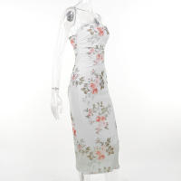 Vestido Midi Elegante Con Estampado De Flores Para Mujer Moda Hombros Descubiertos Espalda Descubierta Sexy Para Fiesta Club Polyester - details 9