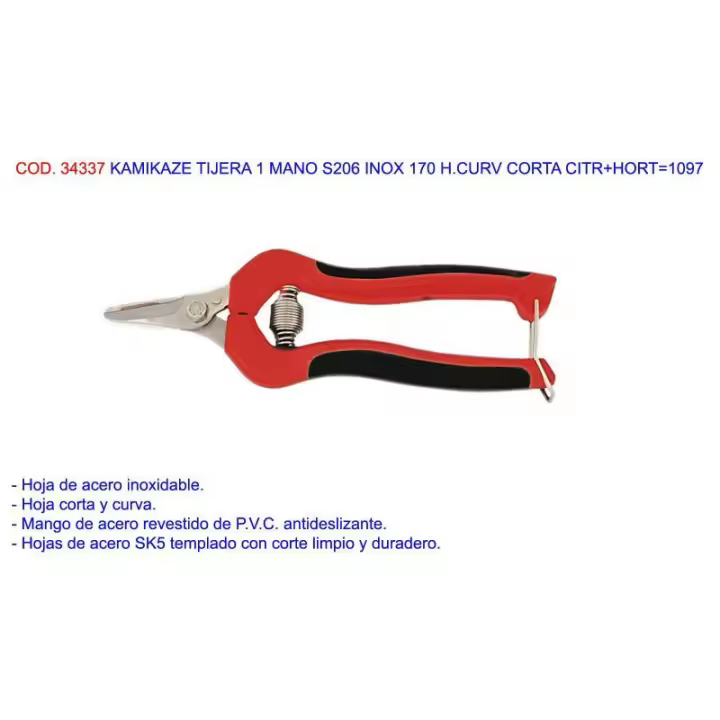 Kamikaze tijera 1 mano s206 inox 170 h.curv corta citr+hort 6072 - 1