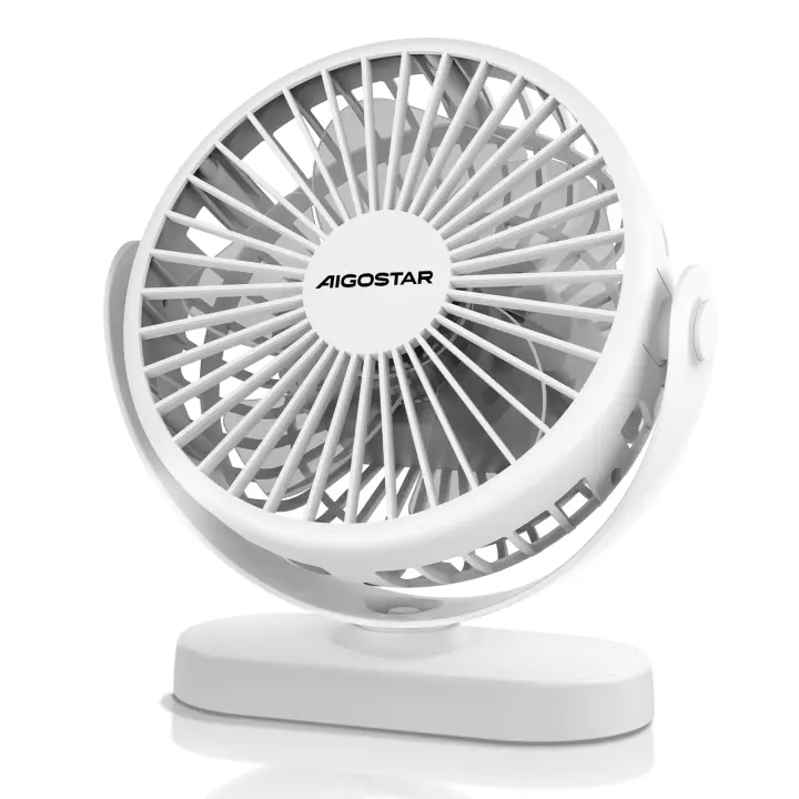 Aigostar Ventilador Silencioso Ventilador de Mesa 3 Velocidades, 5 Aspas, Con luz nocturna. Oscilación Multidireccional, Recargable por USB,  para Dormitorio Salón Cocina Oficina Camper. Notus - 1