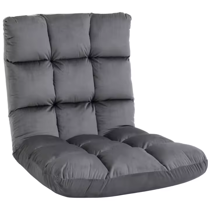 HOMCOM Silla de suelo Silla de suelo plegable 3 en 1 con respaldo 13 posiciones Tumbona plegable ajustable Cojín de asiento espuma metálica gris oscuro 55 x 71 x 53,5 cm - 1