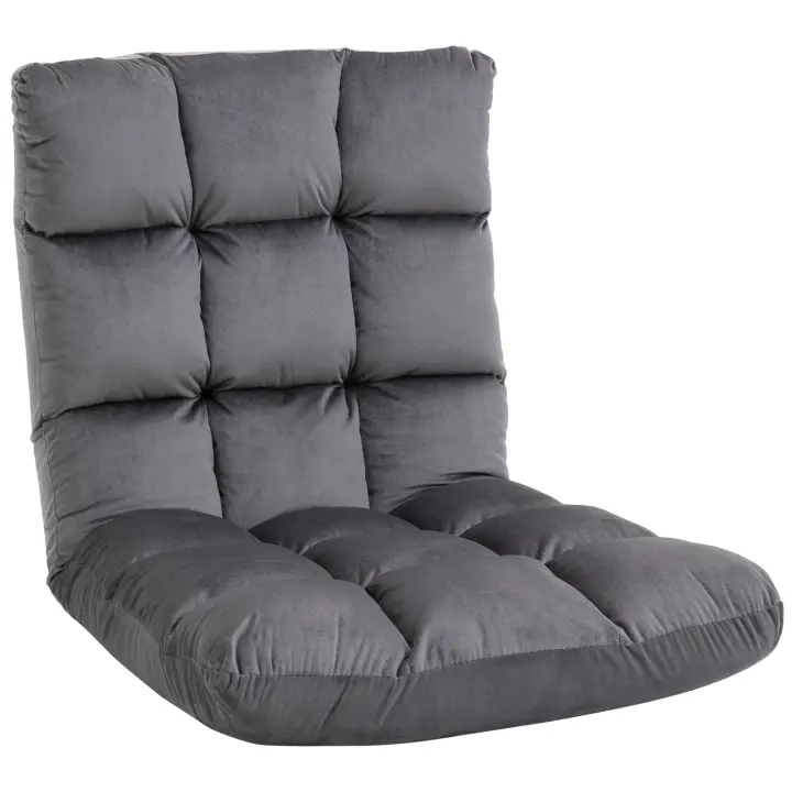 HOMCOM Silla de suelo Silla de suelo plegable 3 en 1 con respaldo 13 posiciones Tumbona plegable ajustable Cojín de asiento espuma metálica gris oscuro 55 x 71 x 53,5 cm - 1