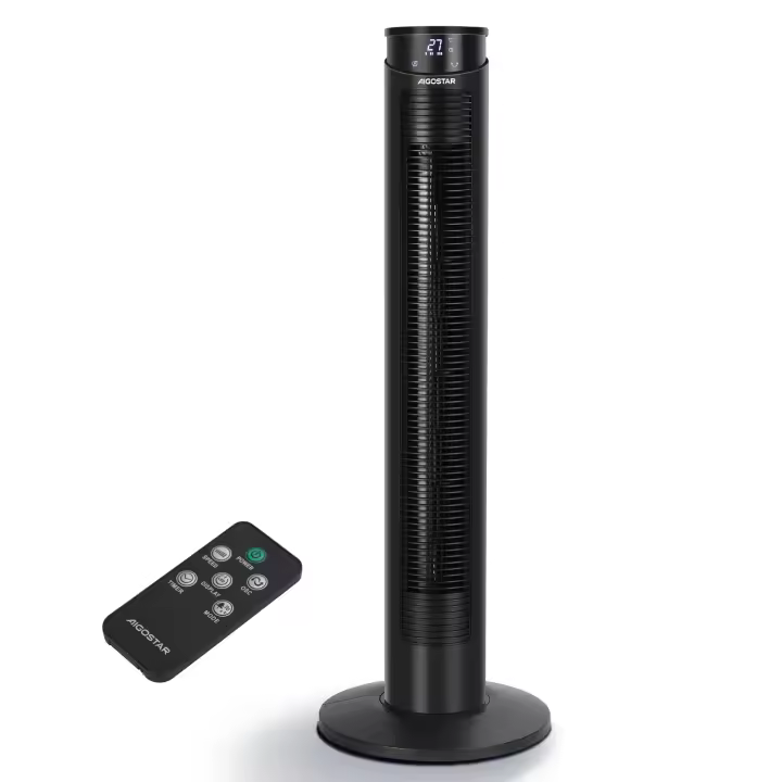 AIGOSTAR Ventilador de Torre con Mando a Distancia y Temporizador de 12 Horas, Pantalla LED, 3 Velocidades y 4 Modos. - 1