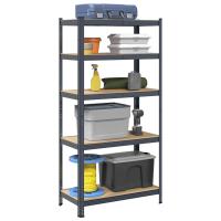 vidaXL Estantería resistente 5 niveles madera de ingeniería y acero en color Plateado/Antracita | almacenamiento funcional diseño moderno para baño dormitorio sala - details 1