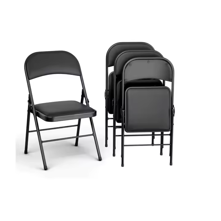 ORION91 Silla ELARA Plegable (47x45x78 cm) Metal Negro y Asiento Acolchado Piel Sintética Negro Cocina Comedor Jardín Camping  - SpazioLuzio - 1