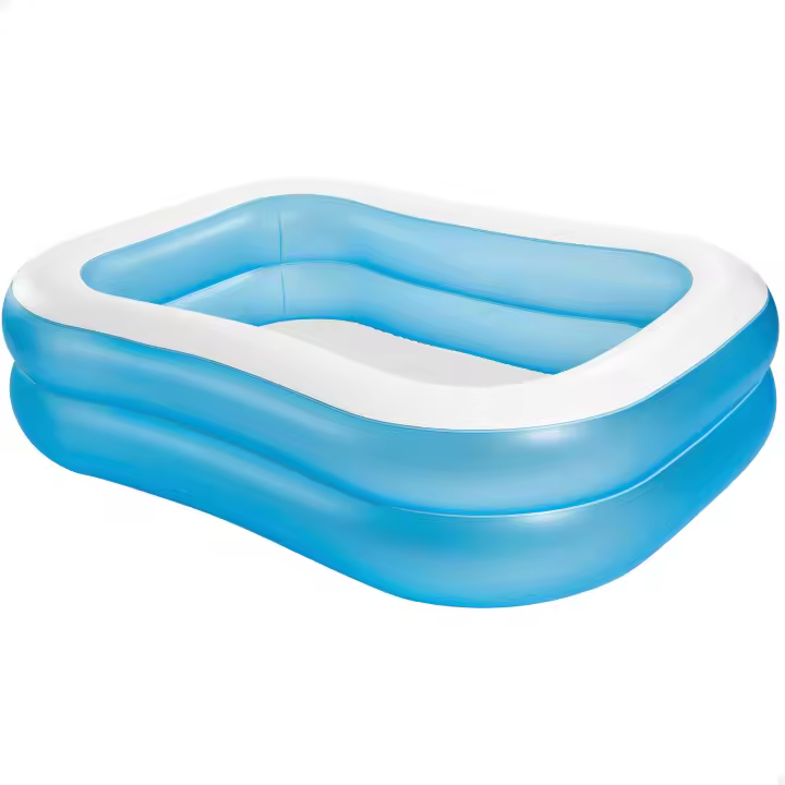 INTEX - Piscina hinchable azul infantil tipo familiar, para niños desde 3 años, 203x152x48cm, capacidad 540L. 2 cámaras de aire, doble válvula, con parche incluido. Verano, jardín, juego acuático, diversión segura, exterior, resistente, refrescante. - 1