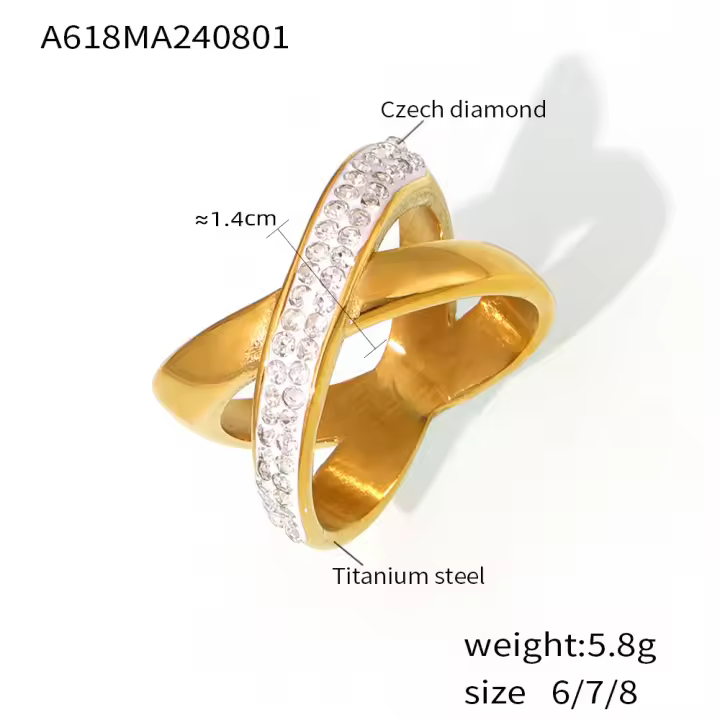 Un sencillo anillo de diamantes de estilo europeo y americano en forma de X con una personalidad única. - 1