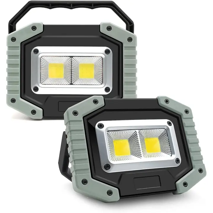Luz de trabajo LED recargable portátil (paquete de 2) - 30 W, 1500 lm, luz de inundación recargable e impermeable, luz de camping para garaje, reparación de automóviles y pesca. - 1