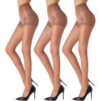 3 Pares De Medias 20D Para Mujer Con Cintura Controlada Y Dedos Reinforzados Medias De Nylon Talla Única Color Sólido - details 5