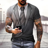 Camiseta De Verano Con Traje Falso Y Estampado 3D Para Hombre Estilo Callejero Manga Corta Camiseta Casual Cómoda Transpirable - details 5