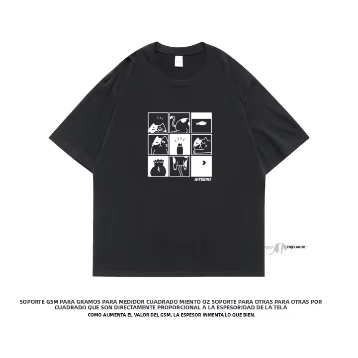 Camiseta De Hombre Grande Con Diseño De Gato Cartoon Kawaii Casual Manga Corta Cuello Redondo Material De Algodón Moda Primavera Verano Otoño - 1