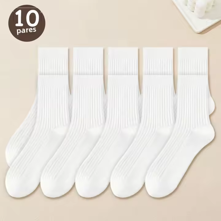 10Pares De Calcetines De Negocios Y Deportivos Para Hombres Negros Clásicos Absorbentes De Sudor Calcetines De Cuello Medio De Poliéster - 1