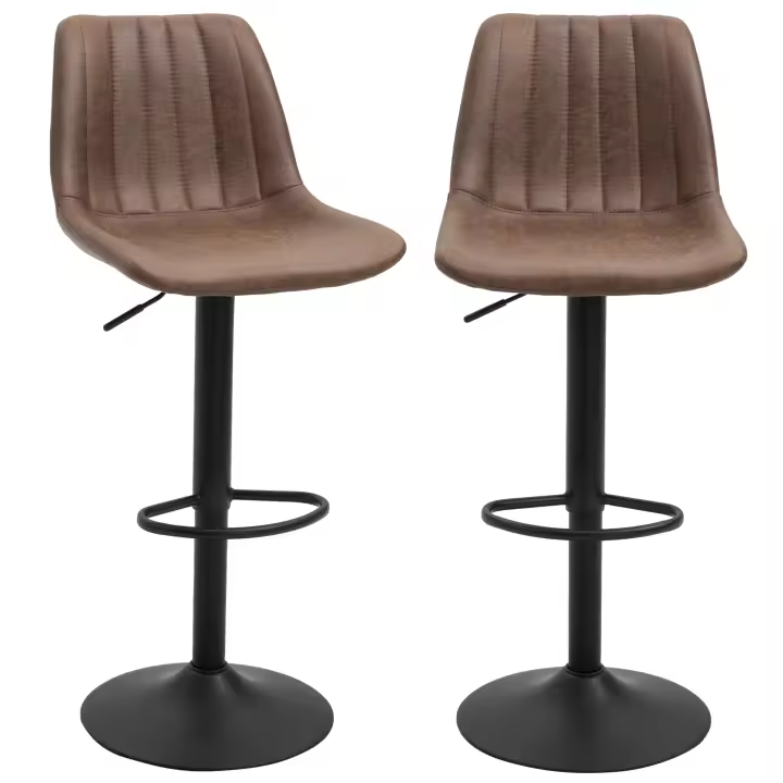 HOMCOM Juego de 2 Taburetes de Bar, Taburetes de Cocina Regulables en Altura, Sillas de Mostrador de Piel Sintética, Sillas Giratorias con Reposapiés, Taburetes de Bar para Cocina, Comedor, Negro, Acero, 53 x 52 x 92-112 cm - 1