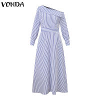 VONDA Vestido Maxi Elegante Para Mujer 2024 Con Rayas Bohemio Casual Manga Larga Hombro Descubierto Sin Capucha Fiesta Longitud Del Vestido Hasta El Tobillo - details 4