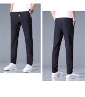 Pantalones Casuales Para Hombre De Seda Con Hielo 2024 Verano Negro Gris Delgados Negocios Casual Pantalones Rectos Elásticos Transpirables Para Exteriores - details 4