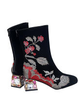 SP Botas de Caballero de Tacón Bajo y medio de tubo de moda de Invierno, Zapatos de viscosa para Mujer, BOTAS de moda de Cabeza Redonda de gran tamaño de PU. - details 5