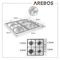 AREBOS Placa de gas de 4 fogones | Apta para gas natural y propano | Autosuficiente - details 7