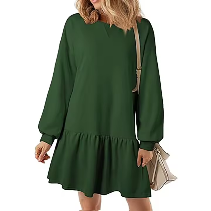 Vestido De Mujer Otoño Manga Larga Pullover Cuello Redondo Rib Knit Patchwork Suéter Cómodo Casual Mini Vestidos Estilo Vintage - 1