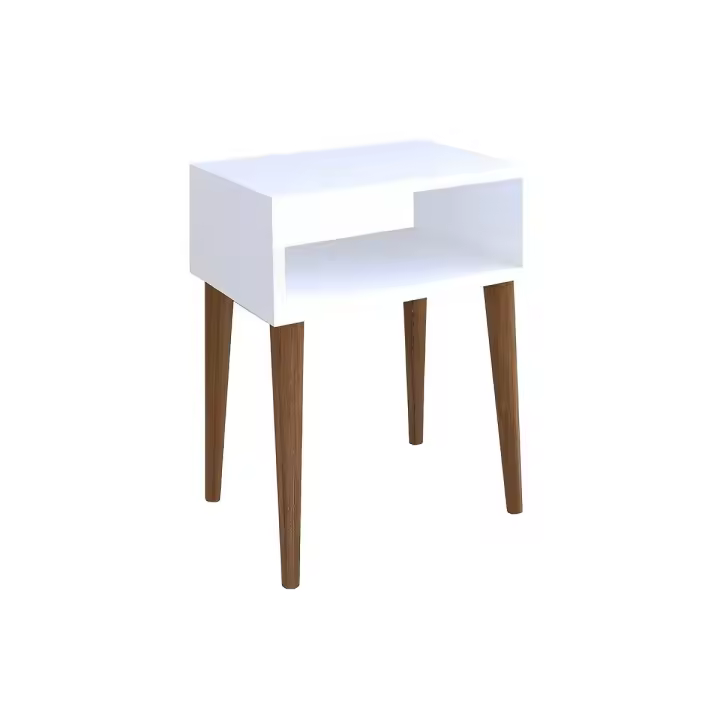 Meyvaser Mesita de Noche Color Blanco con cajón Abierto y Patas de Madera 45x30x60 Cm… - 1