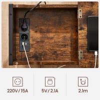 Mesa Auxiliar con Enchufes y Puerto USB - Mesita de Noche con Tablero Plegable, Estante y Bolsa de Tela, Estilo Vintage, Marrón/Negro, para Salón y Dormitorio - details 6