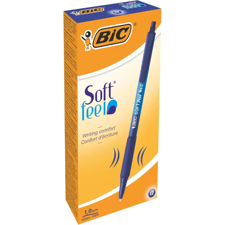 BIC Soft Feel Bolígrafo Retráctiles de Punta Media 1,0mm Azul (Caja de 12 Uds.) - 1