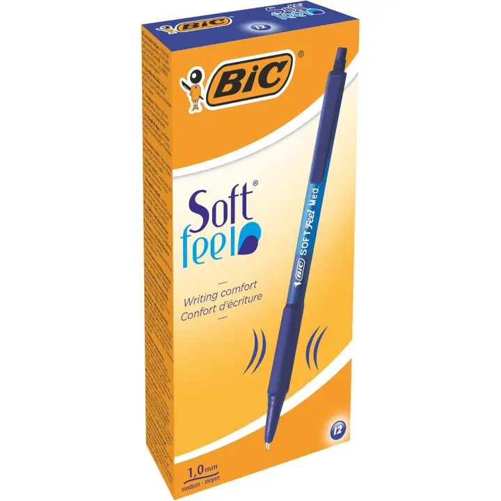 BIC Soft Feel Bolígrafo Retráctiles de Punta Media 1,0mm Azul (Caja de 12 Uds.) - 1