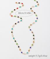 Bohemian Colorful Long Y Shape Necklace, Women's Vintage Gold Metal Crystal Pendant Necklace, Summer Holiday Jewelry Gift - details 0