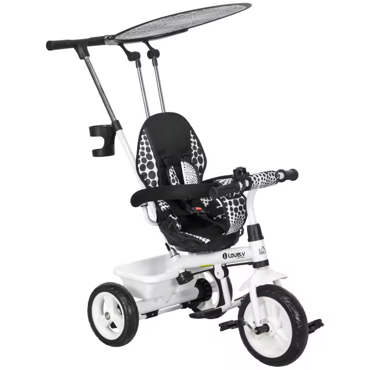 HOMCOM Triciclo para Bebés 6 en 1 Triciclo Evolutivo para Niños de +12 Meses con Toldo Plegable Mango de Empuje Telescópico y Desmontable Asiento Ajustable Cesto y Portabotellas Blanco - 1