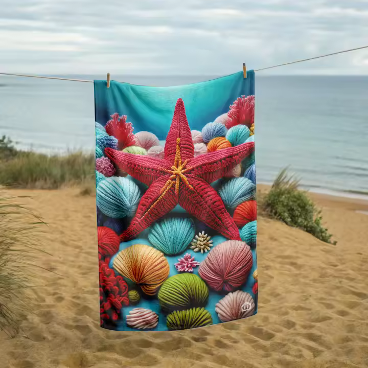 Manterol - Toalla de playa estrella mar. Tejido liso por un lado y rizo secado rápido, suave y esponjoso. - 1