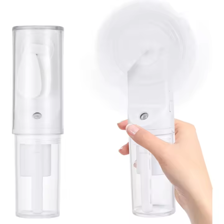 Mini Ventilador Portatil, Ventiladors Pequeño de 4 Velocidades con Efecto de Humidificación por Nebulización, Ventilador de Mano Silencioso y Poco Ruidoso para la Oficina, Viaje (Blanco) - 1