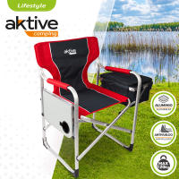 Aktive - Silla plegable camping con nevera y mesa con soporte para botella, máx. 120 kg, color gris y rojo, fabricada de aluminio y poliéster, 61x52x92 cm, antivuelco, plegado compacto, ideal para camping, fácil de transportar, resistente y duradera - details 1