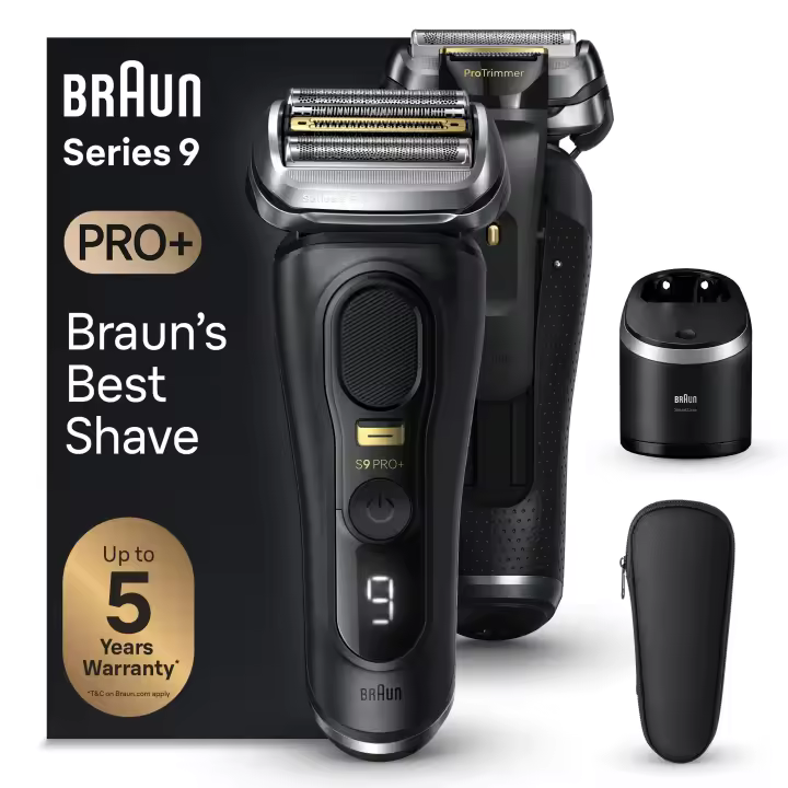 Braun Series 9 PRO+ 9560cc afeitadora eléctrica para hombre, con recortadora de precisión, con 5 elementos de afeitado Pro, centro amartCare, afeitadora eléctrica en seco y en mojado con 60 minutos de autonomía, Negro - 1
