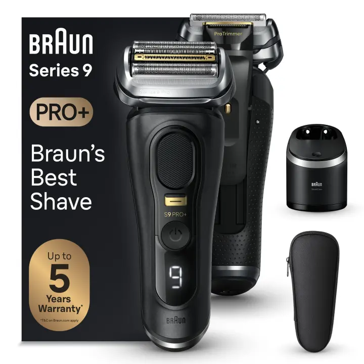 Braun Series 9 PRO+ 9560cc afeitadora eléctrica para hombre, con recortadora de precisión, con 5 elementos de afeitado Pro, centro amartCare, afeitadora eléctrica en seco y en mojado con 60 minutos de autonomía, Negro - 1