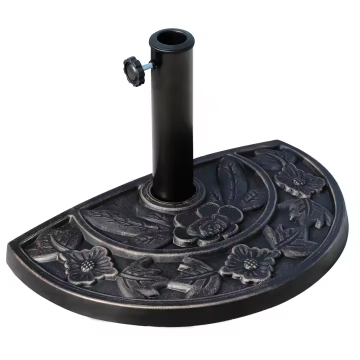 Outsunny Base de Sombrilla Semicírculo Peso 9 kg Soporte para Parasol de Resina para Poste de Paraguas de Ø3,8 cm y Ø4,8 cm para Terraza Patio Jardín Playa 50x31x32 cm Bronce - 1