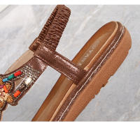 Zapatos de playa con diamantes de imitación 2025, cabeza redonda, tacón plano de alta gama, estilo hueco, cómodos zapatos de mujer para pleno verano - details 44