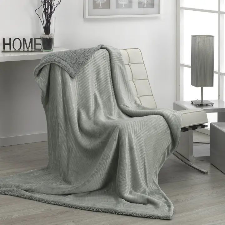 Manta Plaid Sofá Borreguillo Gofrado Menta - 1