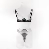 Lencería Sexy De Contraste Negro Y Blanco Conjunto De 2 Piezas Translúcido Con Bordado En Forma De Corazón Y Lazo Sujetador Y Brief Para Mujer - details 21