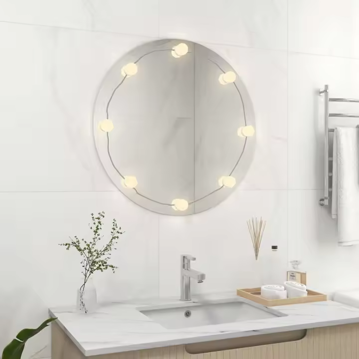 Espejo de pared con luces LED redondo de vidrio - 1
