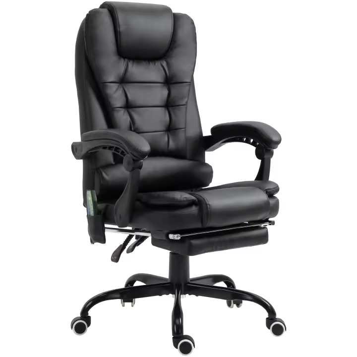 Vinsetto Silla de Oficina con 7 Puntos de Masaje Silla de Masaje Giratoria Silla de Escritorio con Reposapiés Retráctil Altura Ajustable Control Remoto y Tejido de PU Negro - 1
