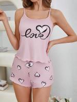 Conjunto De Pijamas Para Mujer Con Estampado De Corazones Camiseta Y Shorts De Verano Cómodo Y Elegante Sin Mangas Poliéster Y Spandex - details 8