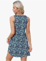 Vestido Mujer Verano Sin Mangas Vestidos de Playa Cuello en V Elegante Estampada Tanque Mini Casual Camisola con Bolsos - details 1