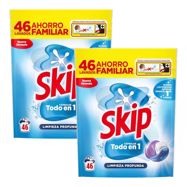 SKIP Pack de 2 Bolsas de Detergente en Cápsulas Limpieza profunda 46 lavados (92 cápsulas en total) - 1