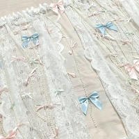 Cortina De Puerta Con Lazo Colorido Para Dormitorio Translúcida Con Bordado Blanco Cadena De Perlas Decoración De Vacaciones Cortina De Ventana De Tulle 100% Poliéster Estilo Pastoral - details 5