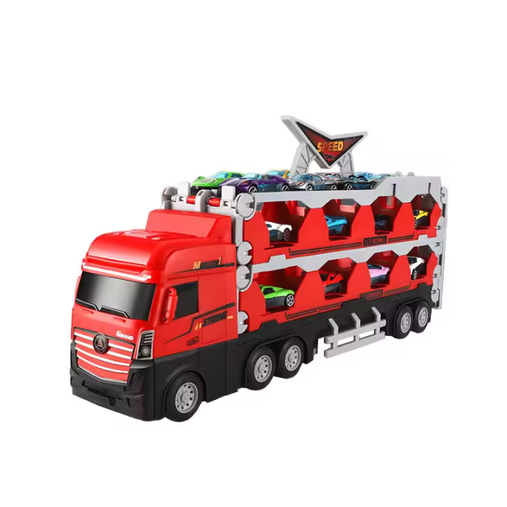 Juego De 8 Piezas Coche Deportivo De Aluminio Con Transporte De Camión Plegable Inercial Para Niños Juguetes Educativos Para Niños De Edad Superior a 4 Años - 1
