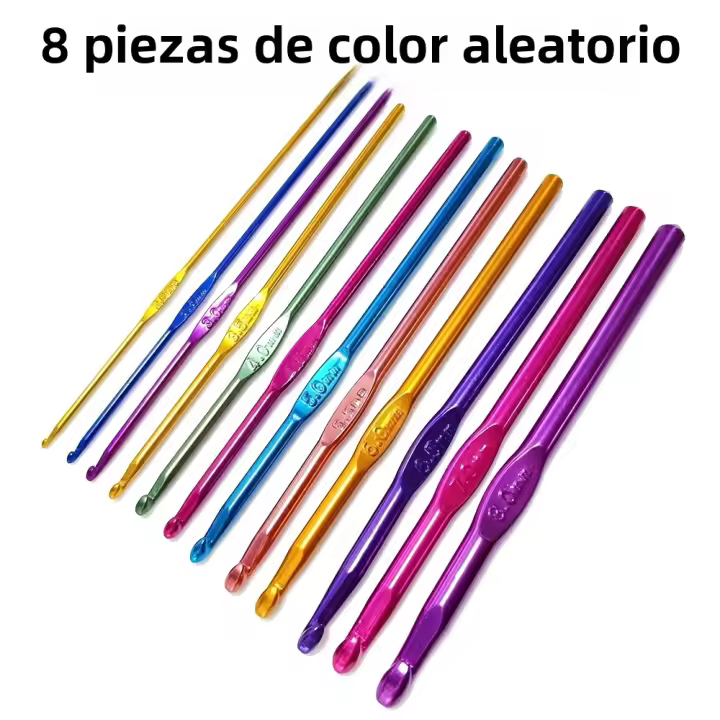 8pcs Gancho De Crochet De Metal Ergonómico En Colores Aleatorios Agujas De Yarn Para DIY Ropa Gancho De Aluminio Colorido - 1