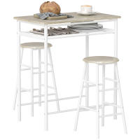HOMCOM Juego de Mueble de Bar Set de Mesa Alta y 2 Taburetes con Estante de Almacenamiento y Marco de Metal para Cocina Comedor 80x50x90 cm Blanco - details 0