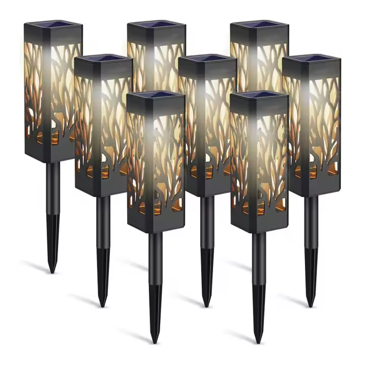 Juego de 8 piezas de luces solares huecas para césped, luces solares con hojas huecas, luces de calle, luces solares profundas para patio, luces solares profundas con hojas, luces - 1