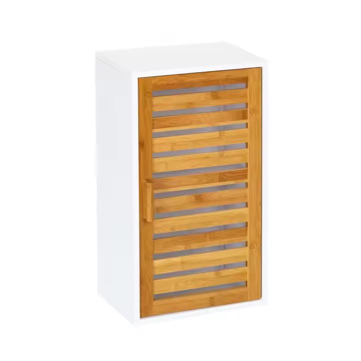 Lola Home Armario de baño de pared blanco de madera natural de bambú de 53x30x18 cm - 1